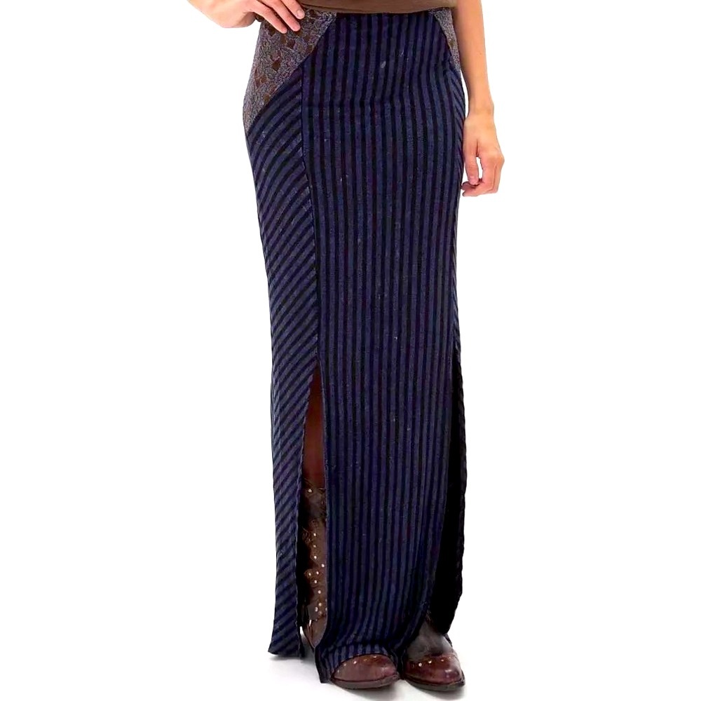 Gimmicks by BKE Indigo Stripped Lace Maxi Skirt with Slits.
